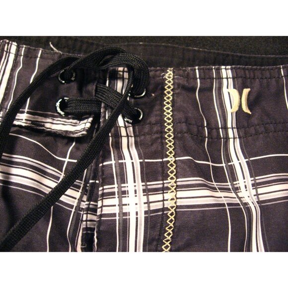 HURLEY Mens Plaid Swim Trunks 34 Measured String Swimsuit Black String Tie - Picture 5 of 10